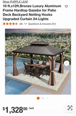 Shop PURPLE LEAF 10 ft.x12ft.Bronze Luxury Aluminum Frame Hardtop Gazebo for Patio Deck Backyard Netting Hooks Upgraded Curtain 24-Lights