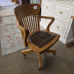 Antique Oak Slat Back Office Chair