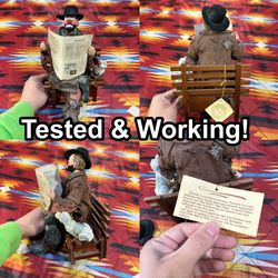 Real Rags Clown Bench Dog Newspaper Flambro Emmett Kelly JR Music Box FLAWS