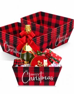 New 12 pack of Christmas baskets for gifts . Empty with cellophane with red ribbons