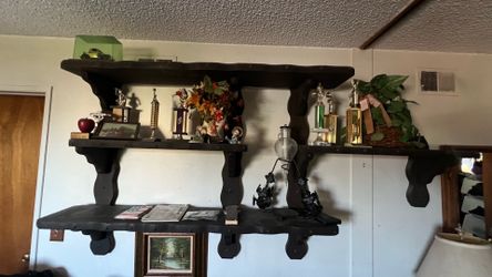 Rustic Dark Wood Scalloped Wall Shelf