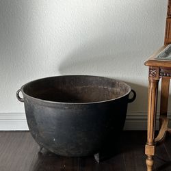 Antique Large Black Cast Iron Cauldron Pot 