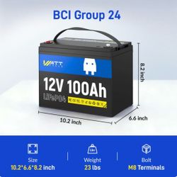 WattCycle 12V 100Ah Group 24 LiFePO4 Battery for RV Solar, Trolling Motor & Off Grid