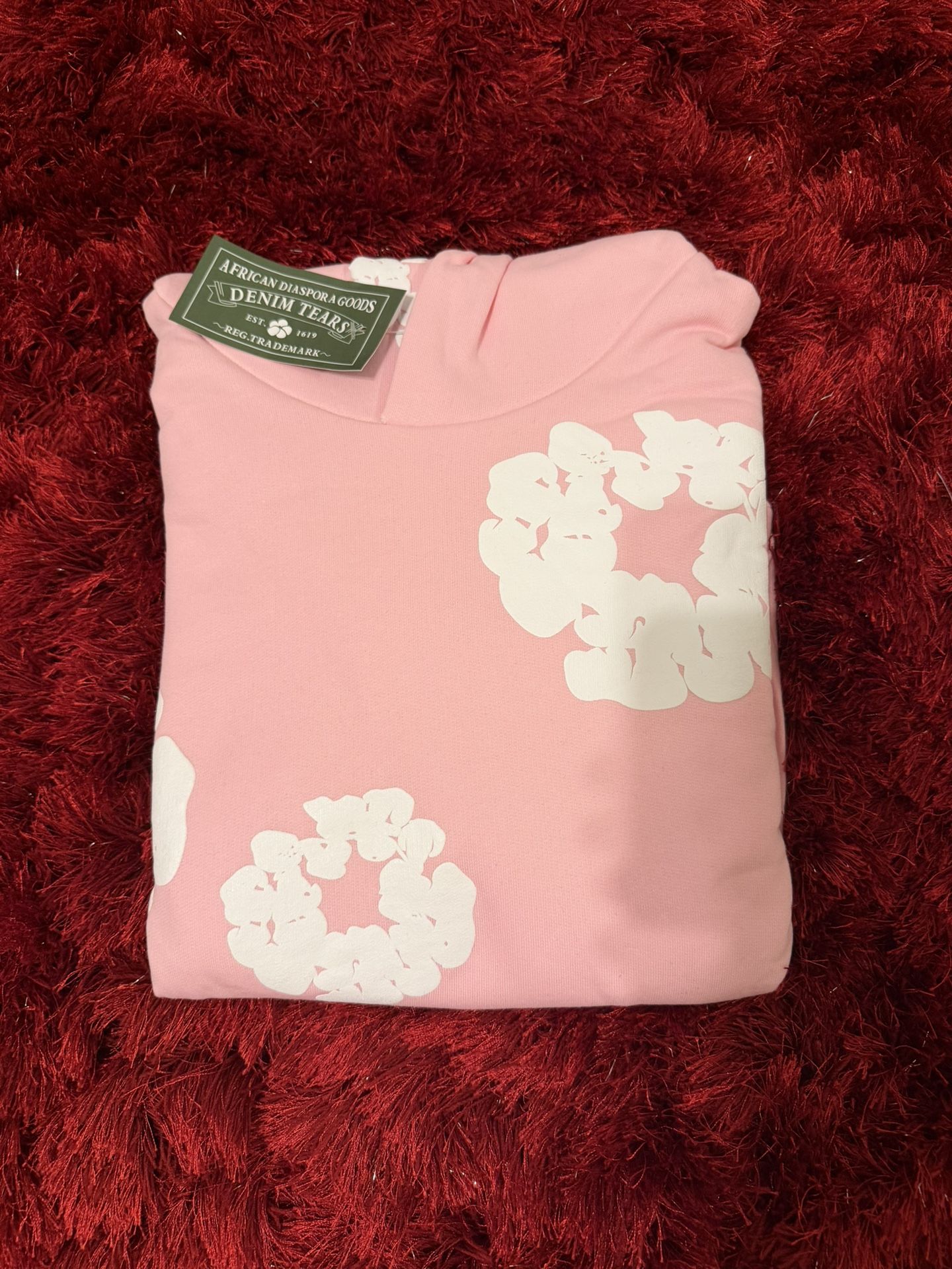 Pink White Denim Tear Hoodies