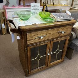 Oak & Glass Cart Cabinet
