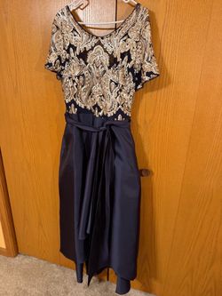 Navy and Gold Sequin Formal Midi Dress w/pockets