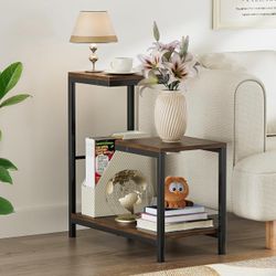 G-Shaped End Table - Small Side Table for Living Room, Bedside Table with Storage Shelf, Corner Tables for Small Spaces, Balcony, Couch, Bedroom, Rust