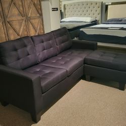 Black Modern Linen Sofa Chaise (Sectional)