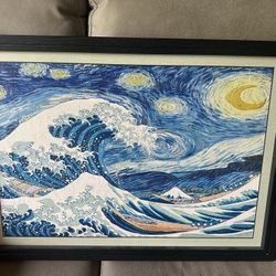 Medium Wooden Starry Night/ Wave Picture 
