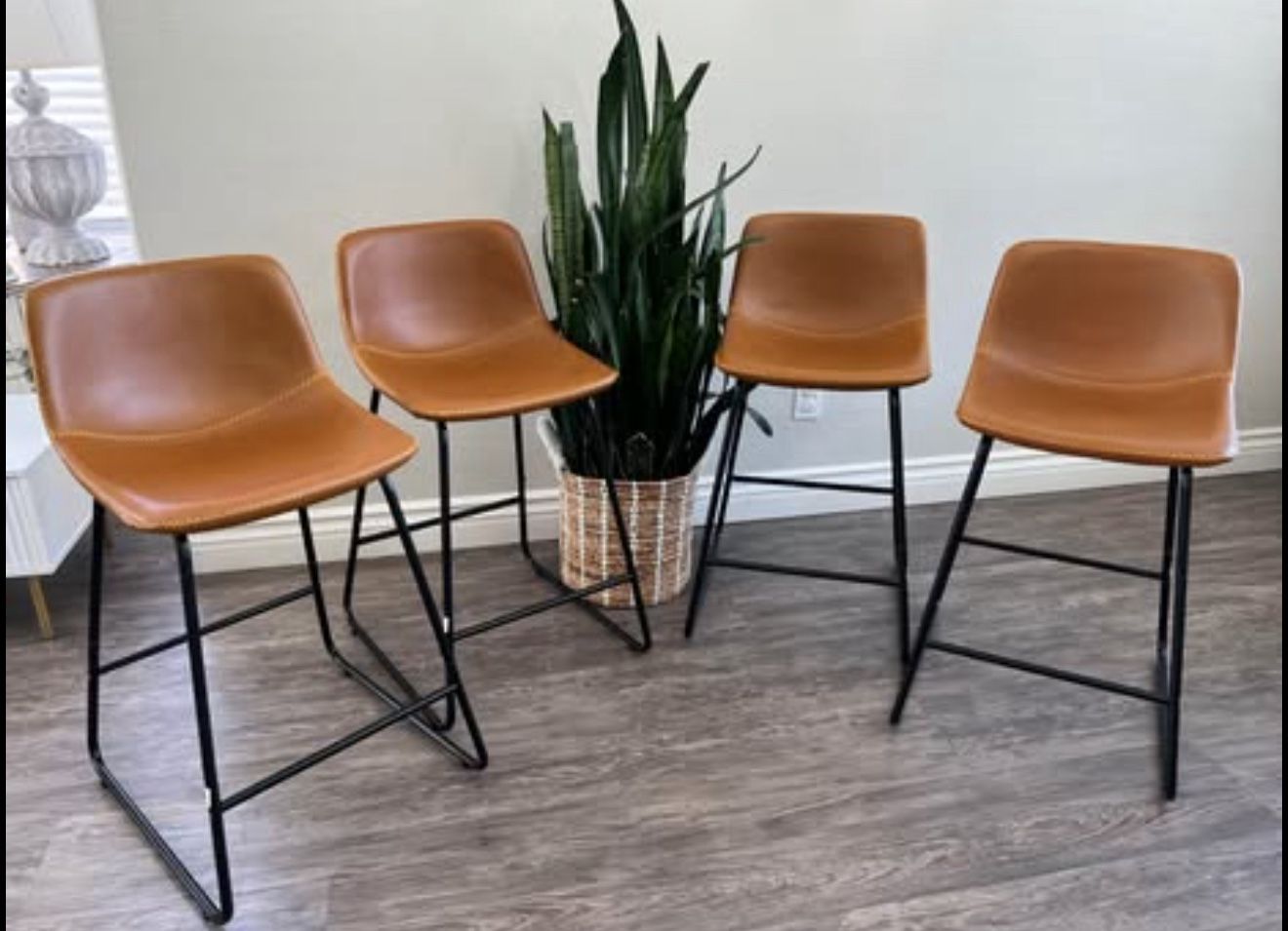 LUE BONA Bar Stools Set of 4, 24" ALX Faux Leather Barstools, Modern Counter Height Stools with Back