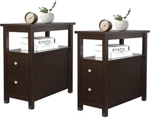 ZENY™ Set of 2 Narrow End Tables Slim Sofa Side Tables with 2 Drawer