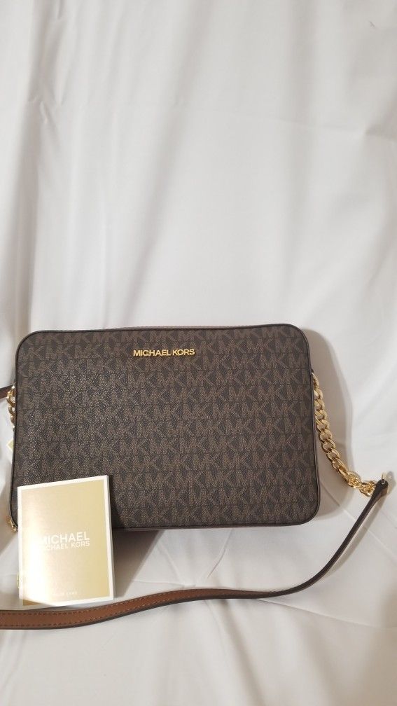 Michael Kors Brown Jet Set Large Printed Logo Crossbody Bag