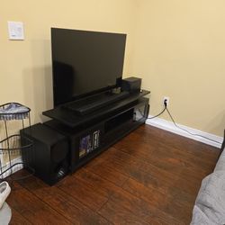 Itaar LED TV Stand with Power Outlets for 55/60/65 Inch TV, Gaming Entertainment Center with Storage Drawer and 2 Glass Cabinet