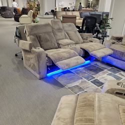 Power Recliner Love Seat With Light And USB conector 2 Colores Available
