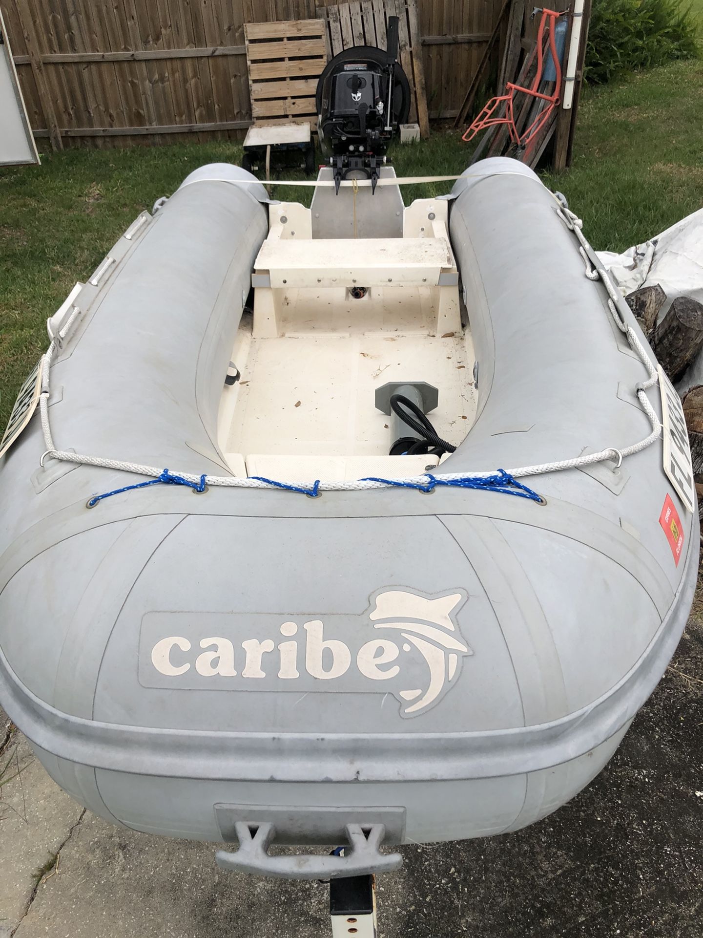 Caribe 11’6” High Performance Dinghy Inflatable with motor and trailer!