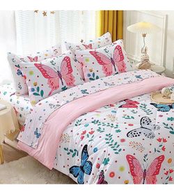 Girls Butterfly Comforter Set Full Size 7 Piece