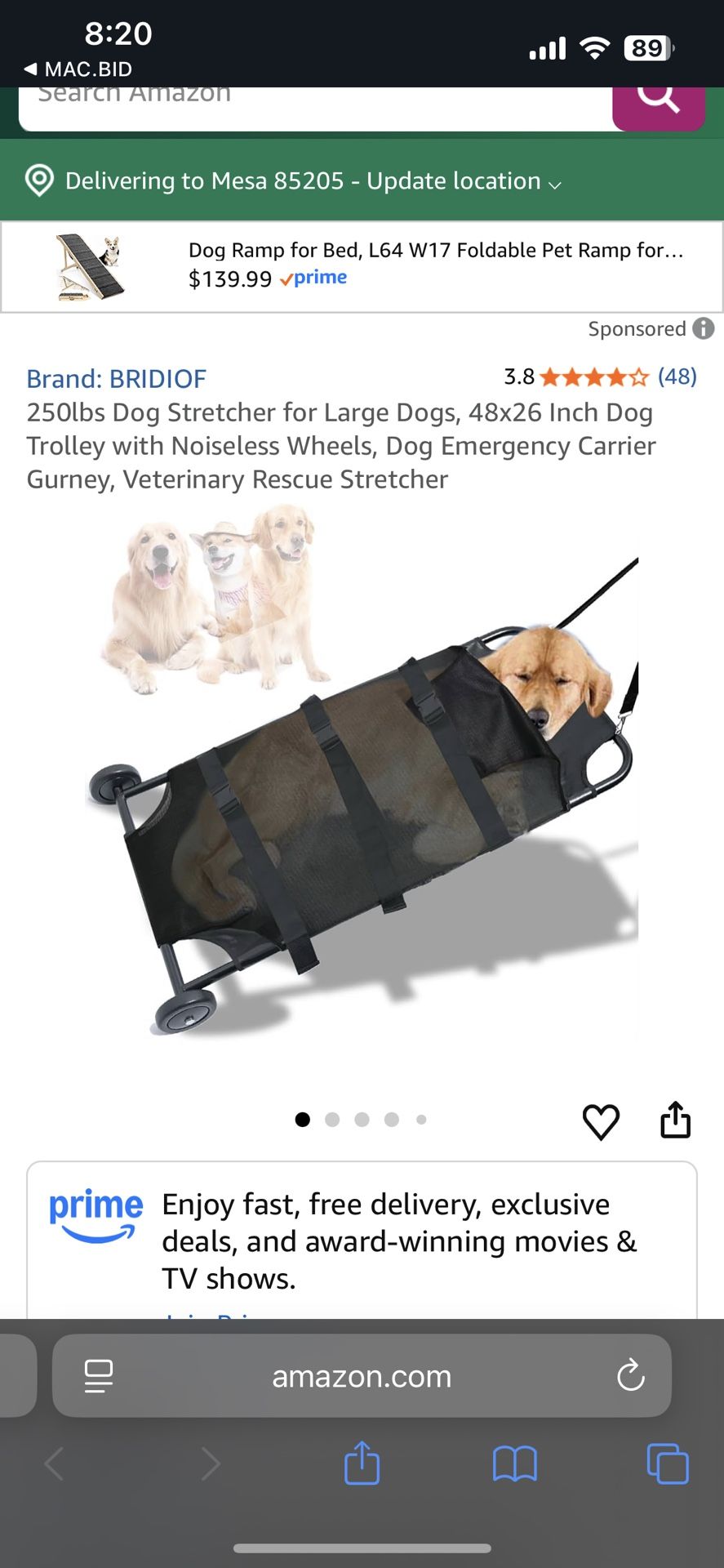 Bridiof Dog Stretcher For Large Dogs Up To 250lbs.