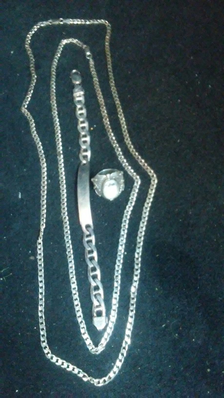 Heavy mexico and italy silver necklace bracelet and ring.100$