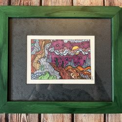 original framed illustration psychedelic night landscape 