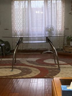 Glass Dining Table with 4 Black Chairs