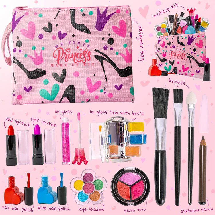 Kid's Makeup Kit Princess Makeup Set with Carrying Cosmetic Purse 23 Pc