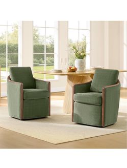 CHITA Upholstered Dining Chairs Set of 2 with Hidden Casters, Moss Green Fully Assembled Modern Dining Chair with Backrest & Wood Armrest, Chenille Ba
