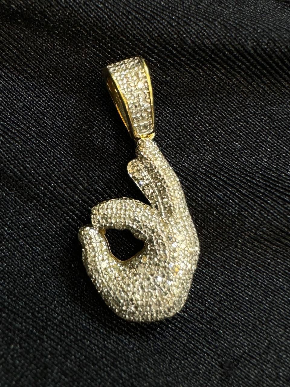10k Yellow Gold and Real Diamond Ok Hand Emoji Charm/Pendant