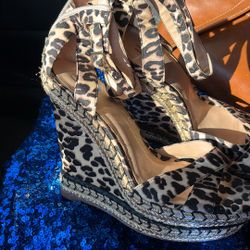 Size 10 Leopard Print Wedge Heels