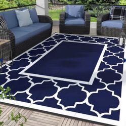 Genimo Outdoor Patio Mat, 8x10 Ft, Blue & White
