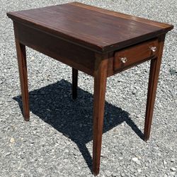 Antique primitive wooden table with 2 crystal knob drawers