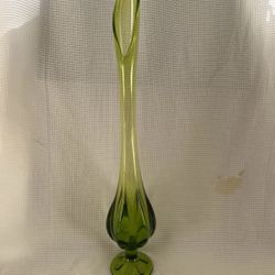 Vintage L.E. Smith 24.5” 9 Petals Green Footed Swung Vase MCM Gorgeous