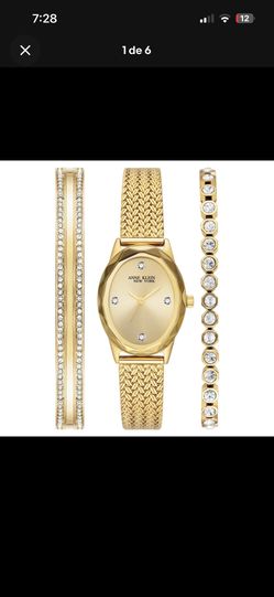💛 Valentine’s Day Luxury Gift – Anne Klein Gold Watch & Crystal Bracelet Set – NEW 💛