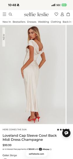 New with Tags, SMALL,Selfie Leslie Loveland Cap Sleeve Cowl Back Midi Dress MSRP $99.99 only for $40