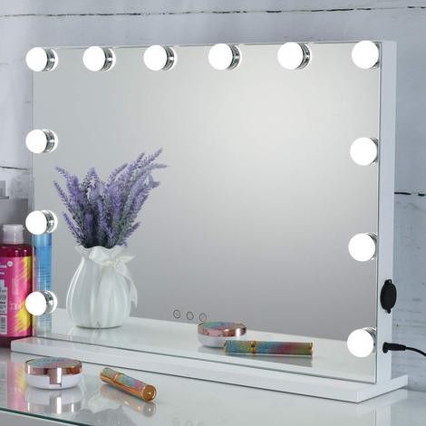 Hollywood Lighted Vanity Mirror with Dimmable Bulbs, USB Charging port, 3 Light Modes, Frameless Tabletop Makeup Mirror