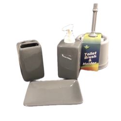 Grey Ceramic Bathroom Organizer Set With Toilet Brush &holder
