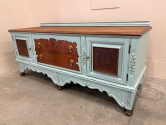 H. E. SHAW FURNITURE Antique Robins Egg Blue Painted 2 Door Buffet