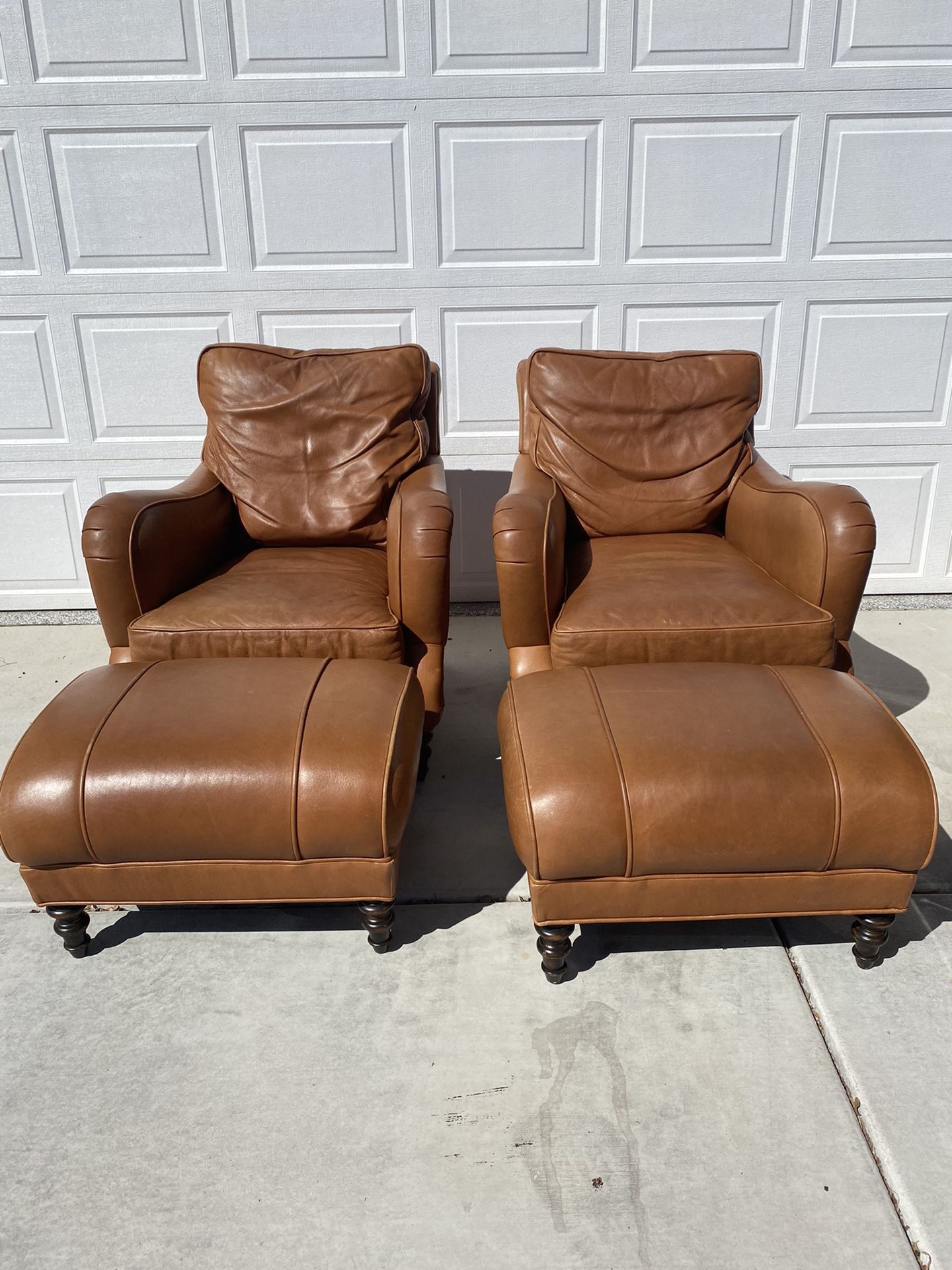 Leather Chairs W/ Ottomans