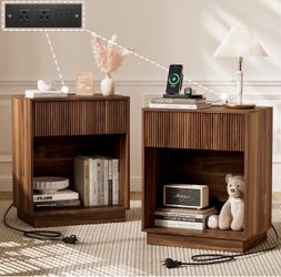 Nightstand SET with charging station brown
