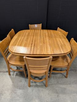 Butcher Block Dining Table with Six Chairs