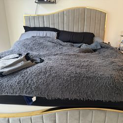 Grey and Gold King Bed