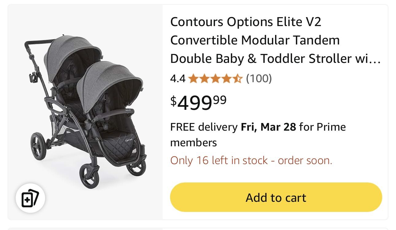 Contours Options Elite V2 Convertible Modular Tandem Double Baby & Toddler Stroller with Reversible