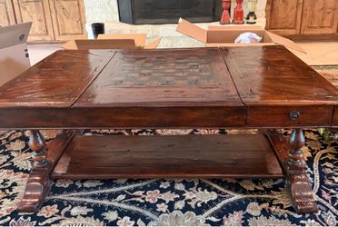 Rustic Solid Wood Coffee Table with Built-In Chess Board & Storage - $200 OBO