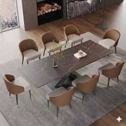94.48" Minimalism Modern Extendable Rectangular Sintered Stone Dining Table For 8 person 