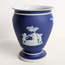 Left One-Antique Wedgwood Dark Blue and White Jasperware Vase