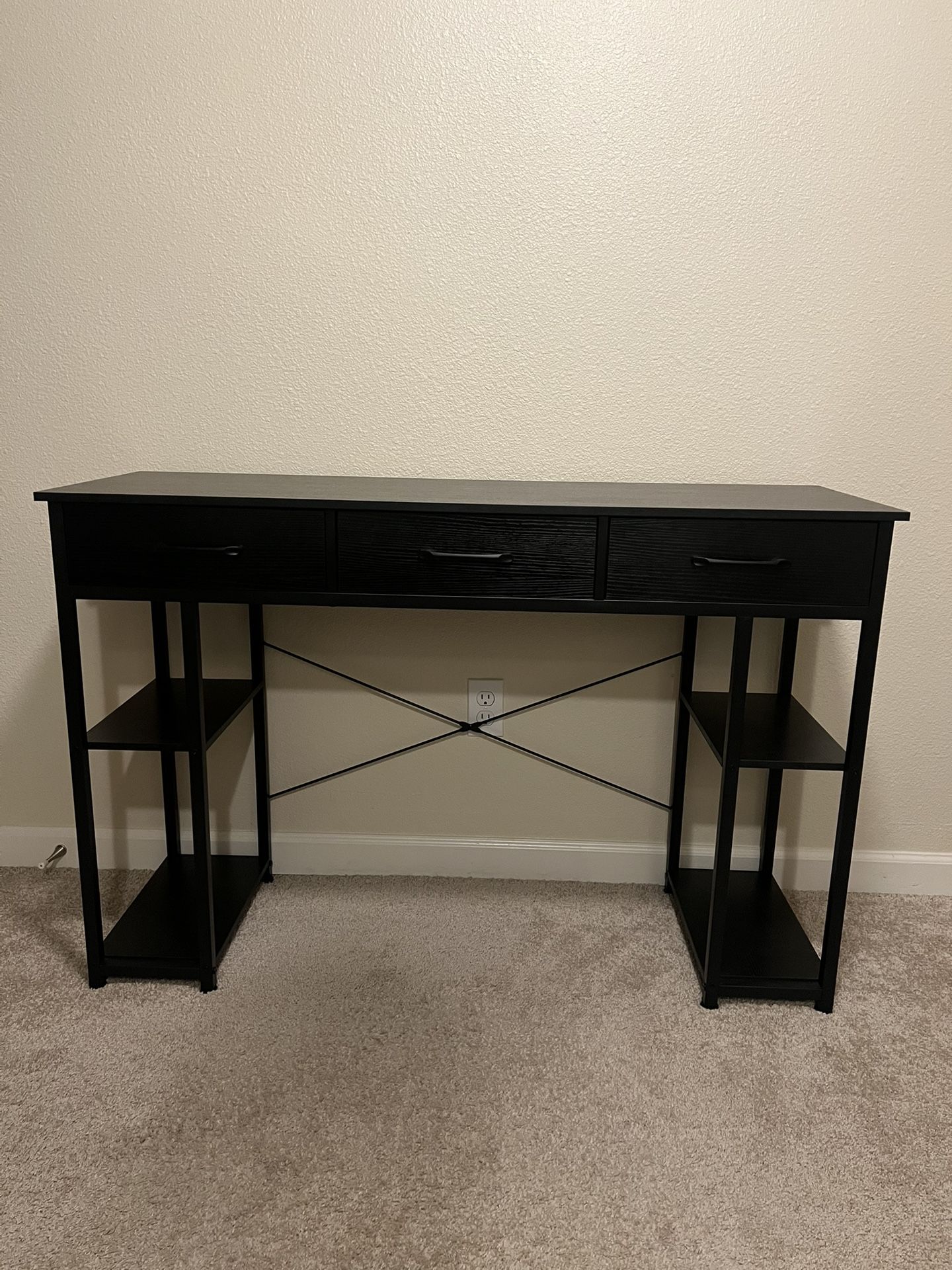 Computer Desk with Fabric Drawers & Storage Shelves – Black