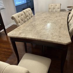Complete Dining Room Set – Table, 6 Chairs & Marble-Top Buffet – $1,000