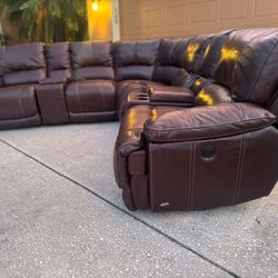 Leather Power Recliner Sectional