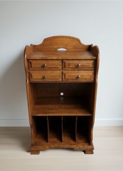 Vintage Wood Cabinet with Drawers and Shelves