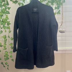 Abercrombie & Fitch Marled Black Open Front Longline Cardigan Knit Small S