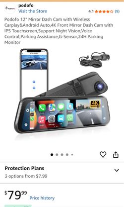 Podofo 12" mirror dash cam & Cord